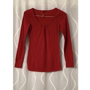 AERIE Red Scoop Neck Long Sleeve Shirt | Size S